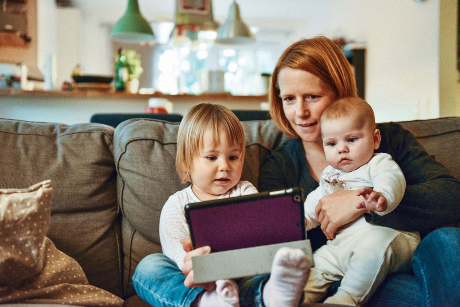 Mother with children on zoom