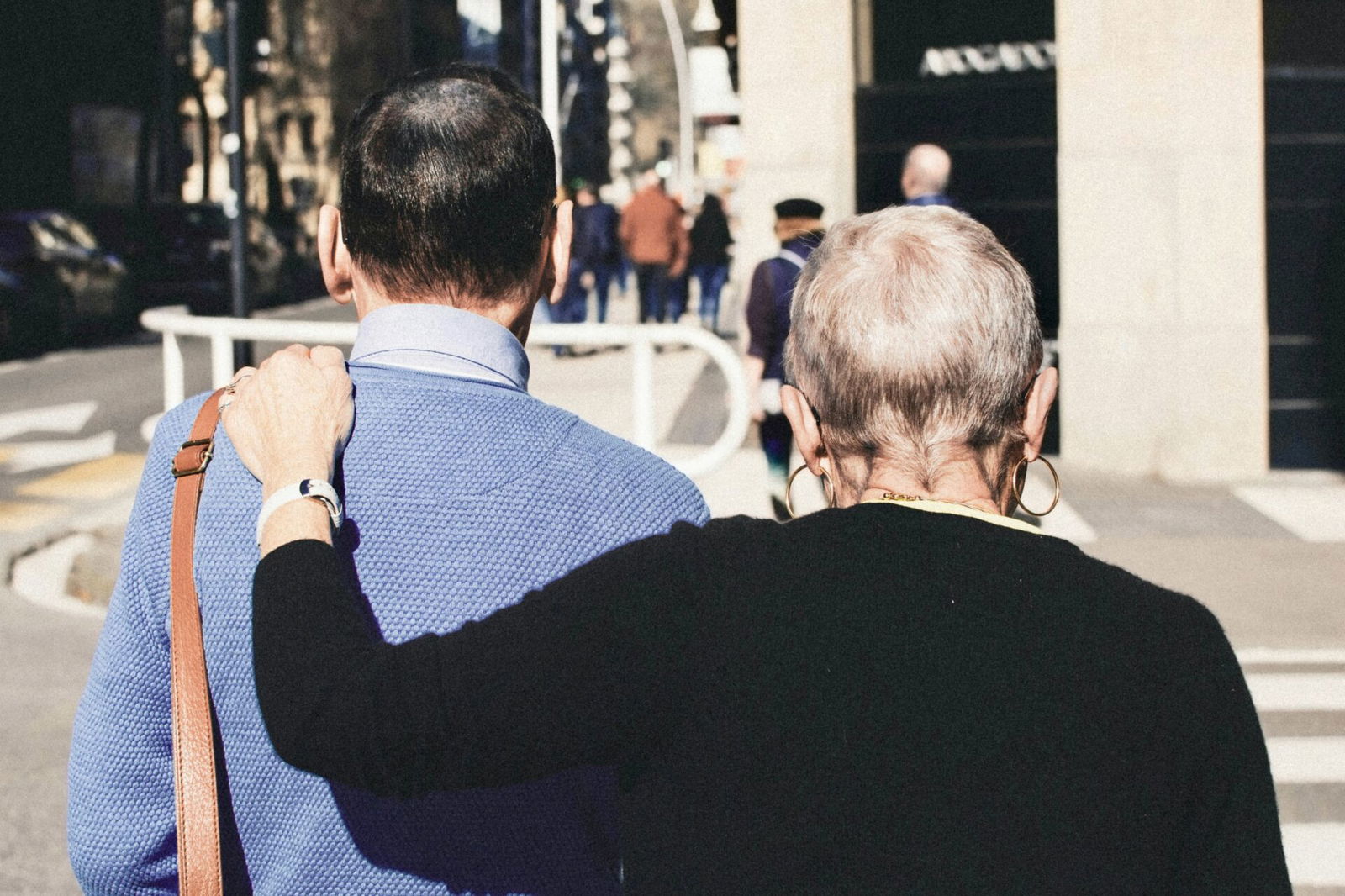 Couple walking through the city