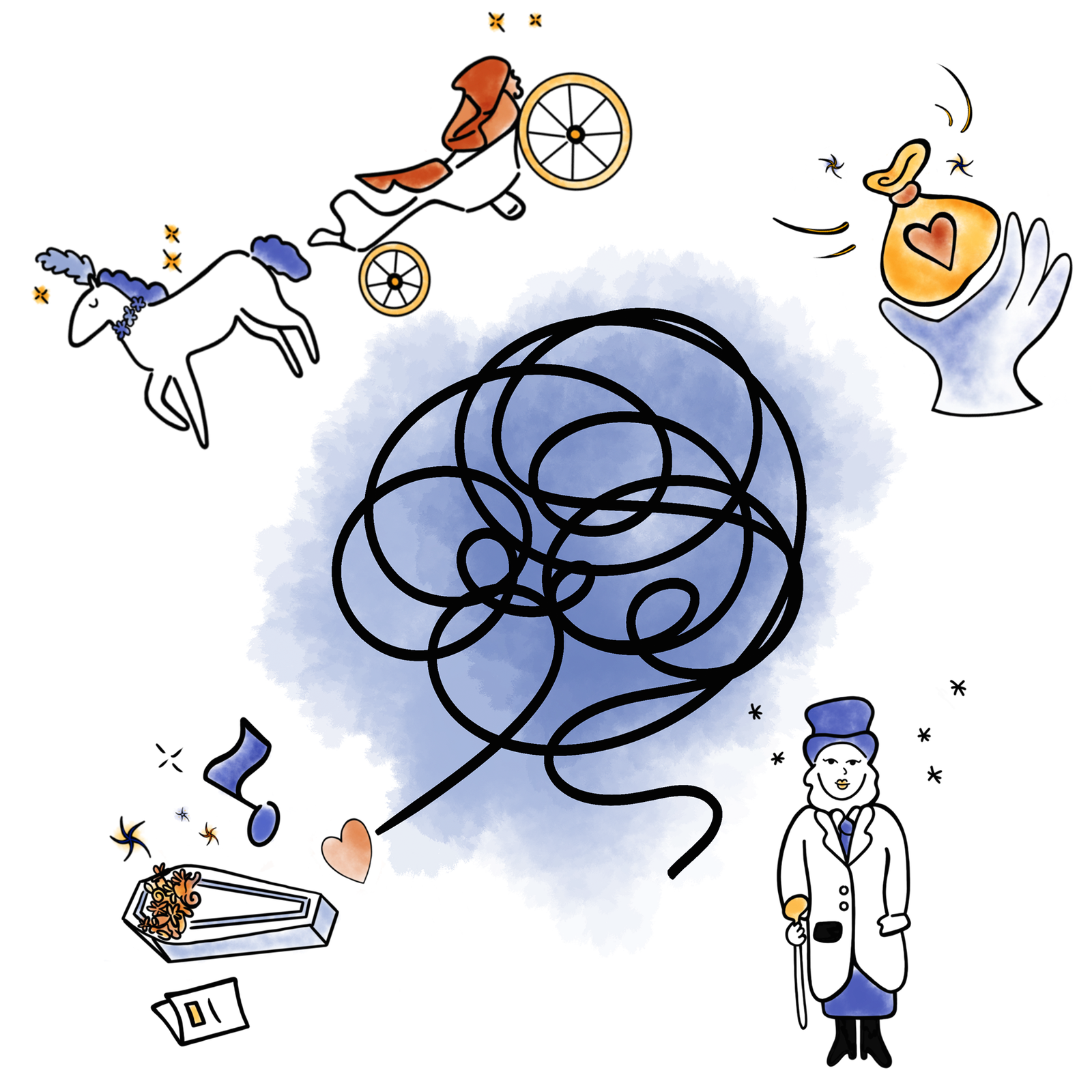 Traditional funeral elements illustration